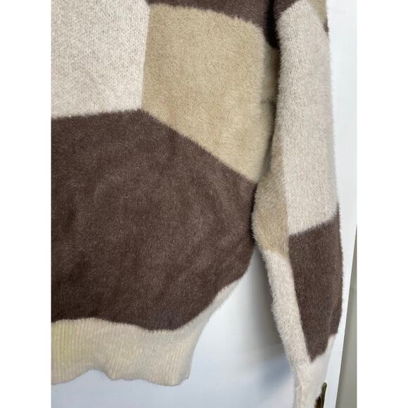 Michelle Nicole Wool Sweater Brown Turtleneck Fall Pullover Geometric Retro Sz M - Picture 12 of 14